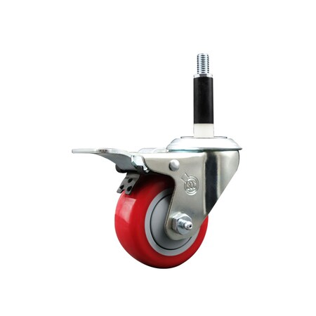 Service Caster 3'' SS Red Poly Swivel 7/8'' Expanding Stem Caster Total Lock Brake SCC-SSEXTTL20S314-PPUB-RED-78